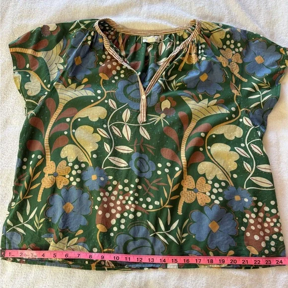 Floral Green and Blue Blouse - Picture 5 of 9